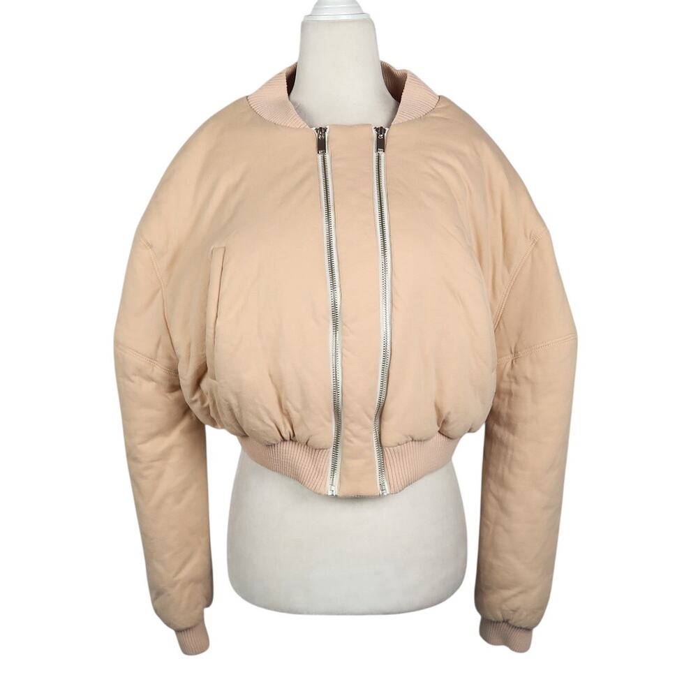 Zara Studio Nude Tan Double Zip Crop Bomber Jacket XS/S